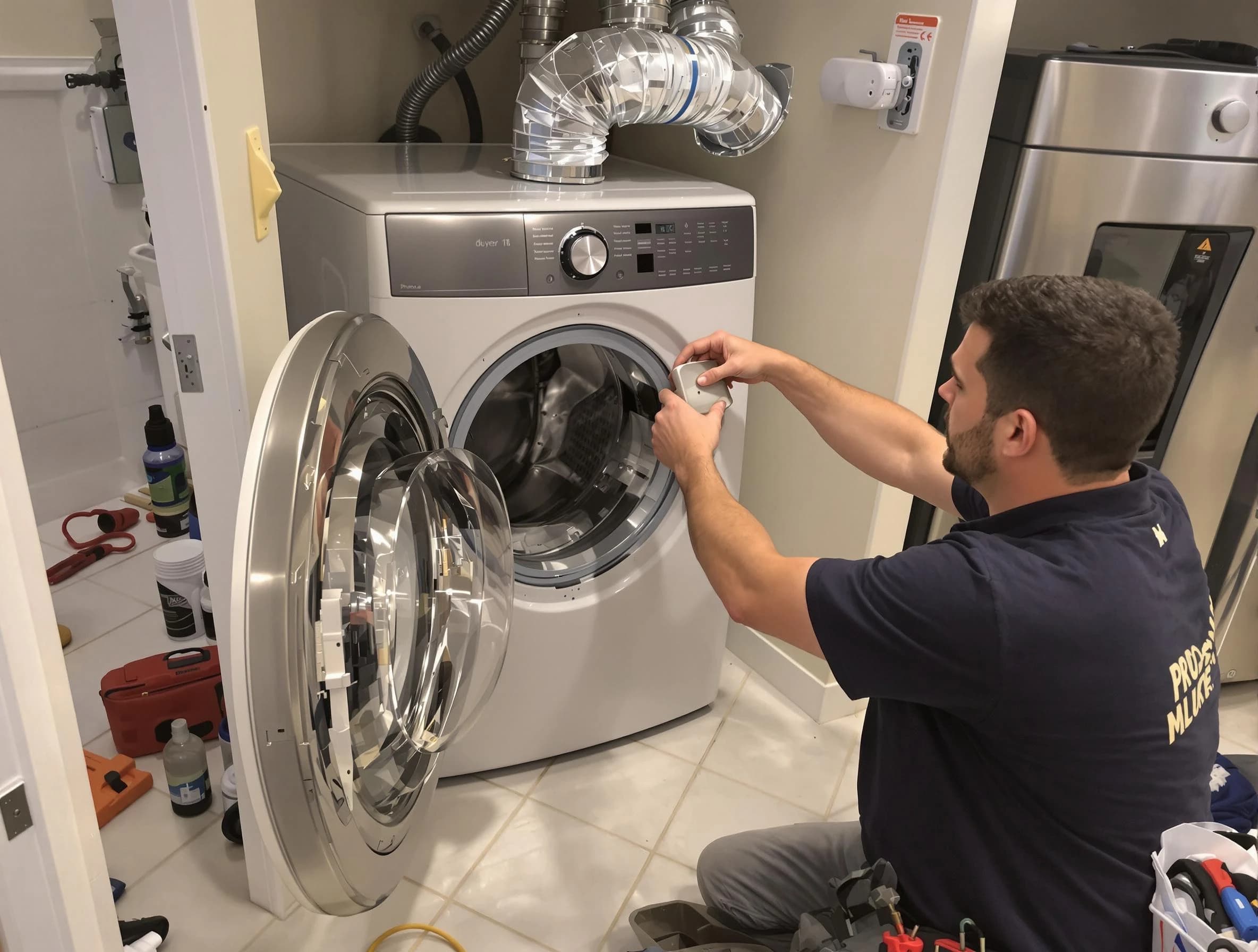 Medford Dryer Vent Cleaning technician performing precise dryer vent hose installation in Medford