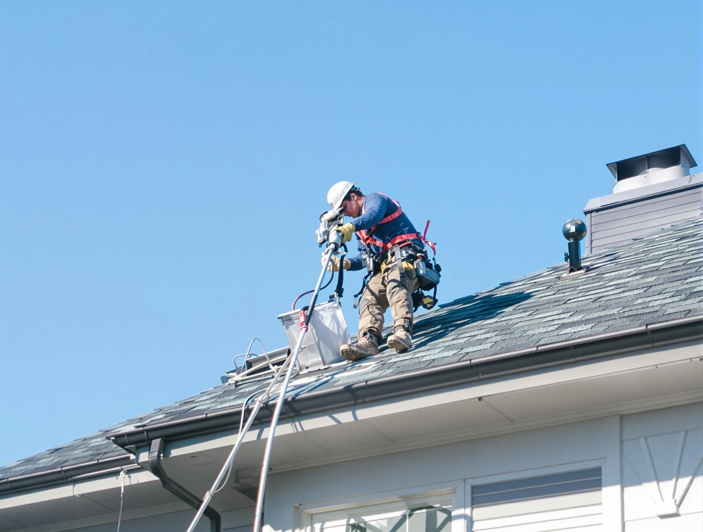 Medford Dryer Vent Cleaning certified technician cleaning a roof-mounted dryer vent system in Medford