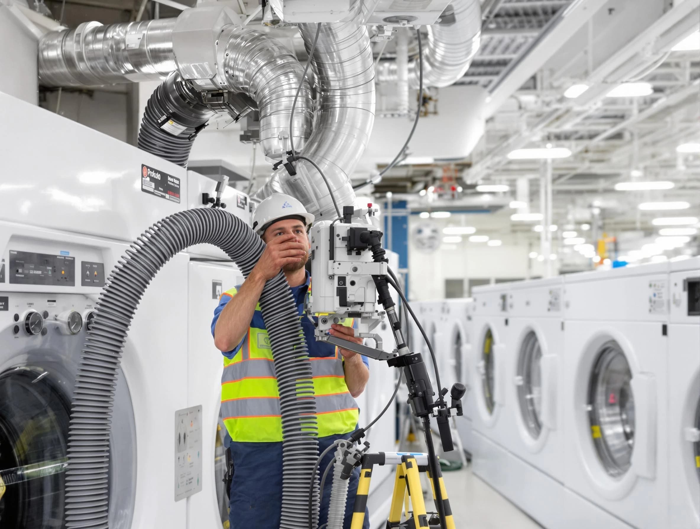 Medford Dryer Vent Cleaning team performing commercial-grade dryer vent cleaning at a business facility in Medford