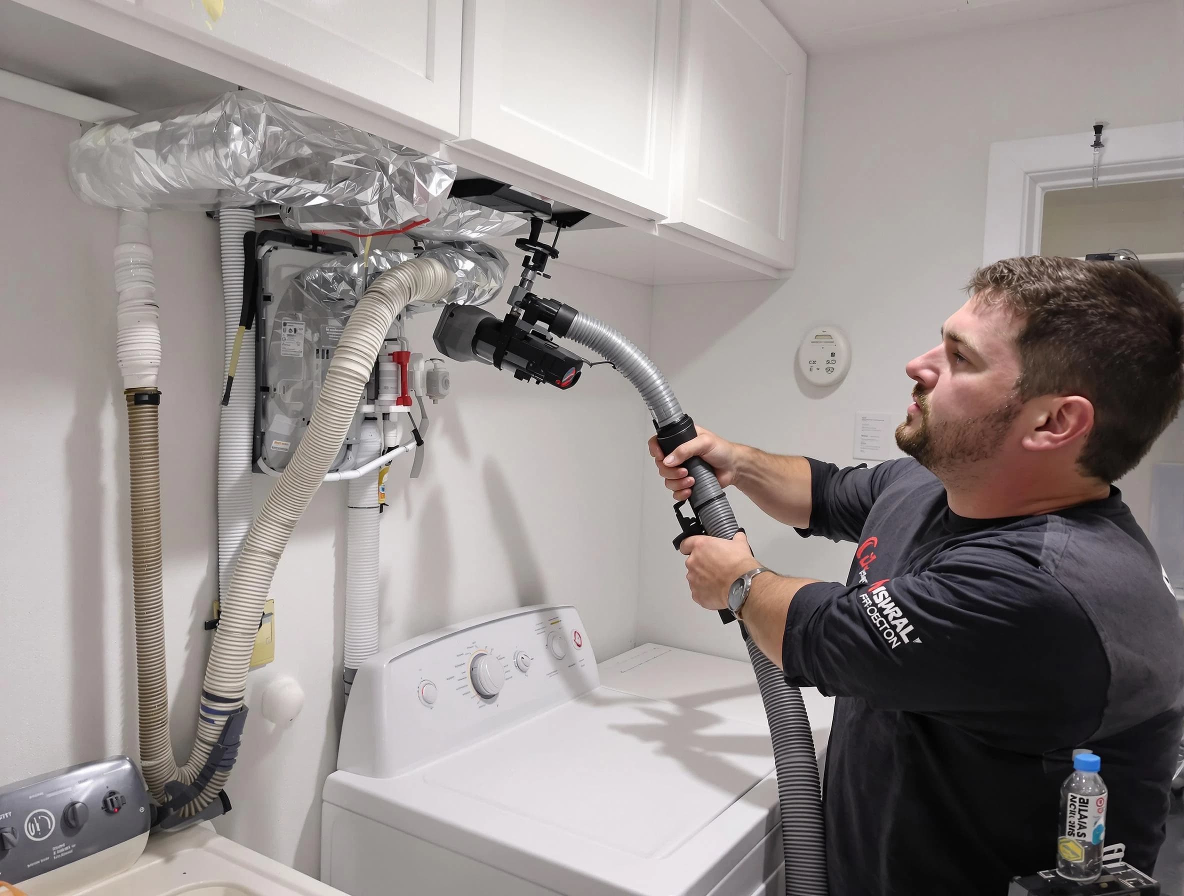 Medford Dryer Vent Cleaning certified technician performing safety-focused gas dryer vent cleaning in Medford