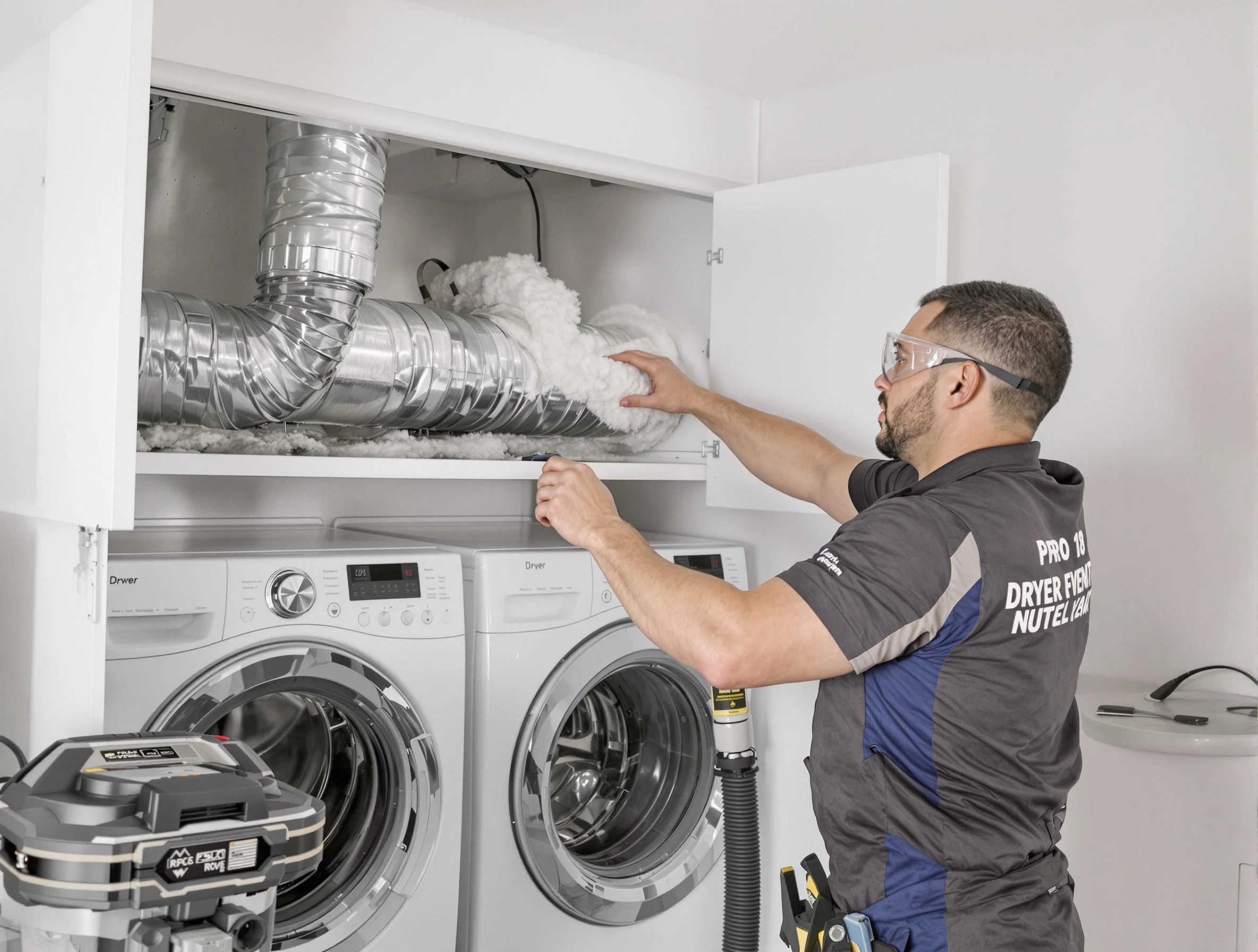 Medford Dryer Vent Cleaning certified technician performing specialized gas dryer vent cleaning in Medford